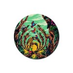 Monkey Tiger Bird Parrot Forest Jungle Style Rubber Round Coaster (4 pack) Front