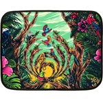 Monkey Tiger Bird Parrot Forest Jungle Style Two Sides Fleece Blanket (Mini) 35 x27  Blanket Front