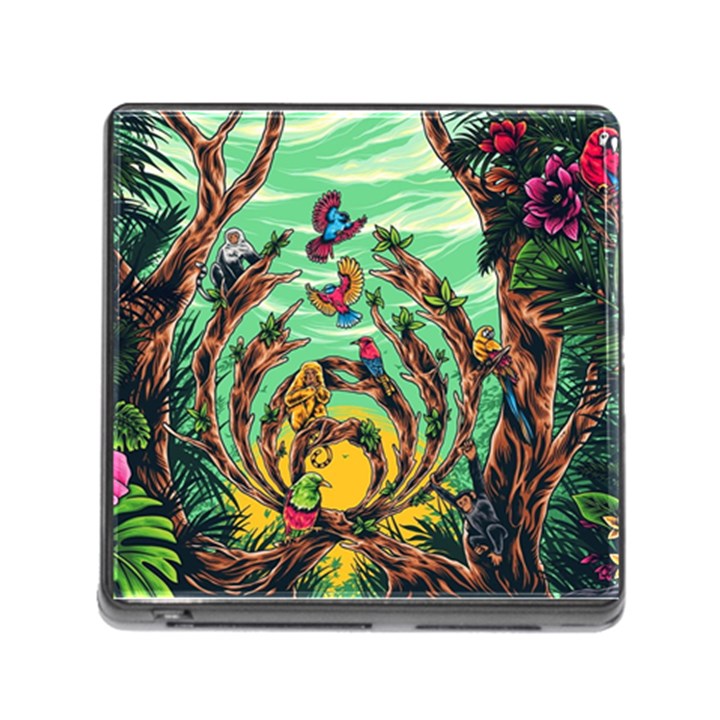 Monkey Tiger Bird Parrot Forest Jungle Style Memory Card Reader (Square 5 Slot)