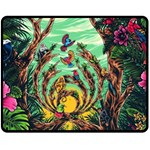 Monkey Tiger Bird Parrot Forest Jungle Style Two Sides Fleece Blanket (Medium) 58.8 x47.4  Blanket Front