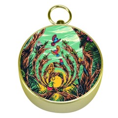 Monkey Tiger Bird Parrot Forest Jungle Style Gold Compasses by Grandong