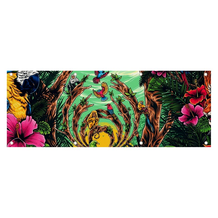 Monkey Tiger Bird Parrot Forest Jungle Style Banner and Sign 8  x 3 