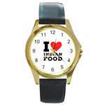 I love Indian food Round Gold Metal Watch Front