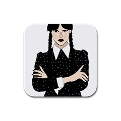 Wednesday Addams Rubber Square Coaster (4 Pack) by Fundigitalart234