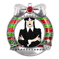 Wednesday Addams Metal X mas Ribbon With Red Crystal Round Ornament