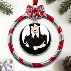 Wednesday Addams Metal Red Ribbon Round Ornament by Fundigitalart234