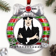 Wednesday Addams Metal X mas Ribbon With Red Crystal Round Ornament