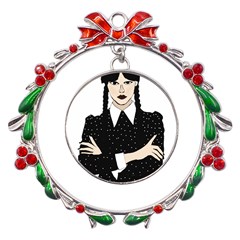 Wednesday Addams Metal X mas Wreath Ribbon Ornament by Fundigitalart234