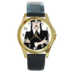 Wednesday addams Round Gold Metal Watch