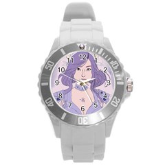 Futuristic Woman Round Plastic Sport Watch (l) by Fundigitalart234