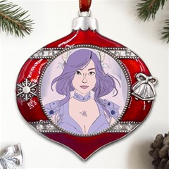 Futuristic Woman Metal Snowflake And Bell Red Ornament