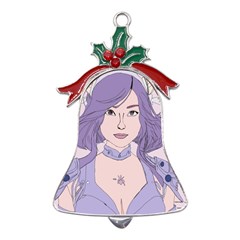 Futuristic Woman Metal Holly Leaf Bell Ornament