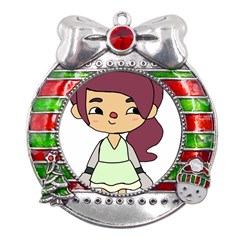 Toca Life Self Made Character  Metal X mas Ribbon With Red Crystal Round Ornament