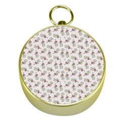 Warm Blossom Harmony Floral Pattern Gold Compasses by dflcprintsclothing