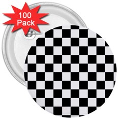 Black White Checker Pattern Checkerboard 3  Buttons (100 Pack)  by Cowasu