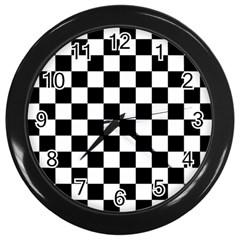 Black White Checker Pattern Checkerboard Wall Clock (black) by Cowasu