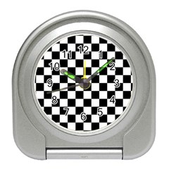 Black White Checker Pattern Checkerboard Travel Alarm Clock by Cowasu