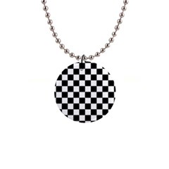 Black White Checker Pattern Checkerboard 1  Button Necklace by Cowasu