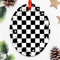 Black White Checker Pattern Checkerboard Oval Filigree Ornament (two Sides) by Cowasu