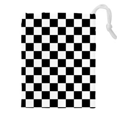 Black White Checker Pattern Checkerboard Drawstring Pouch (4xl) by Cowasu