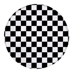 Black White Checker Pattern Checkerboard Round Glass Fridge Magnet (4 Pack) by Cowasu