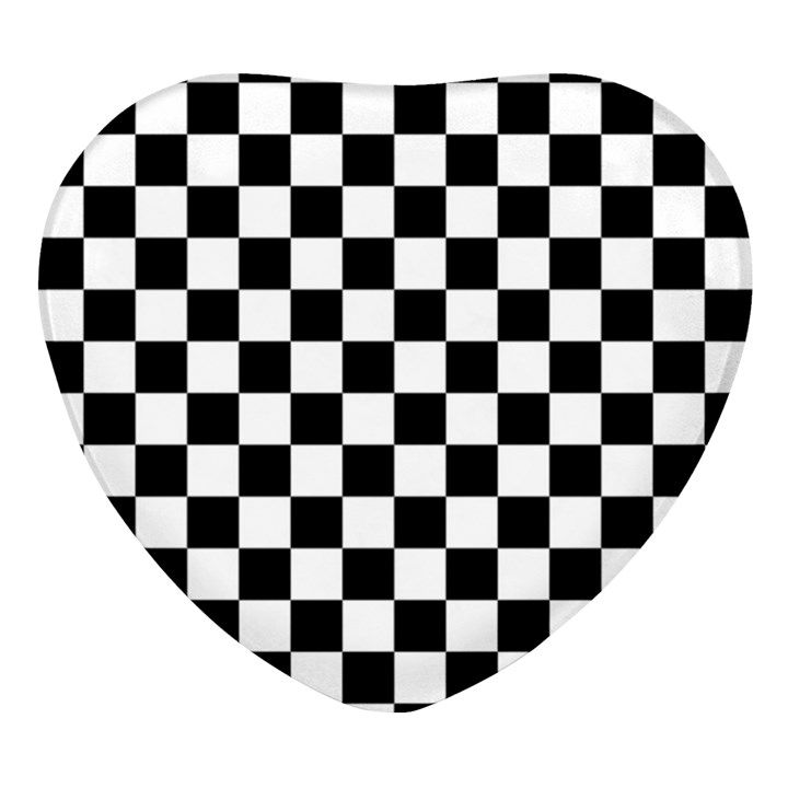 Black White Checker Pattern Checkerboard Heart Glass Fridge Magnet (4 pack)