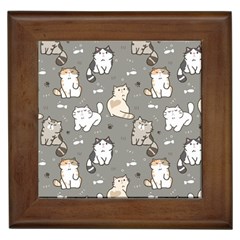 Cute Cat Pattern Cartoon Framed Tile by Cowasu