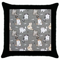 Cute Cat Pattern Cartoon Throw Pillow Case (black) by Cowasu