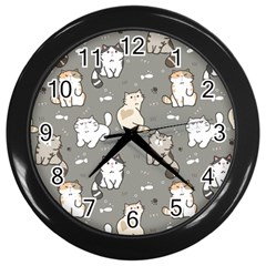 Cute Cat Pattern Cartoon Wall Clock (black) by Cowasu