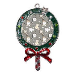 Cute Cat Pattern Cartoon Metal X mas Lollipop With Crystal Ornament