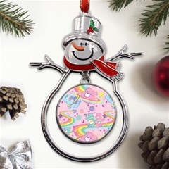 Bears Kawaii Pattern Metal Snowman Ornament by Cowasu