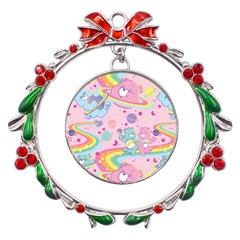 Bears Kawaii Pattern Metal X mas Wreath Ribbon Ornament by Cowasu