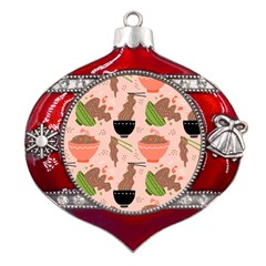 Japanese Street Food Soba Noodle In Bowl Metal Snowflake And Bell Red Ornament