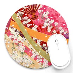 Japanese Kimono Pattern Round Mousepad by Cowasu