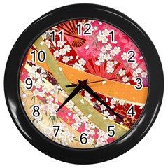 Japanese Kimono Pattern Wall Clock (black) by Cowasu