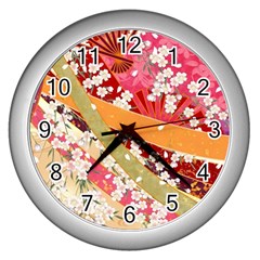 Japanese Kimono Pattern Wall Clock (silver) by Cowasu