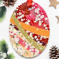 Japanese Kimono Pattern Oval Ornament (two Sides) by Cowasu