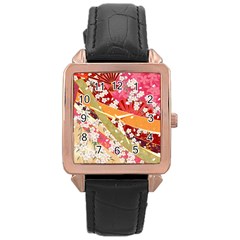 Japanese Kimono Pattern Rose Gold Leather Watch  by Cowasu