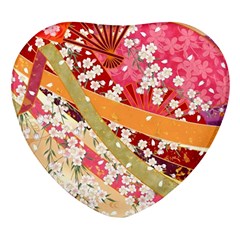 Japanese Kimono Pattern Heart Glass Fridge Magnet (4 Pack) by Cowasu