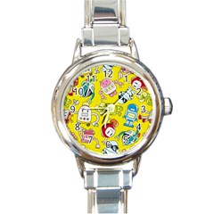 Robot Pattern Lego Round Italian Charm Watch by Cowasu