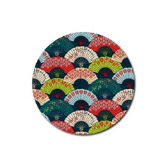 Japanese Fans Bright Pattern Rubber Round Coaster (4 Pack) by Cowasu