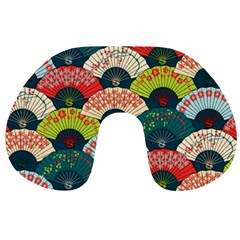 Japanese Fans Bright Pattern Travel Neck Pillow by Cowasu