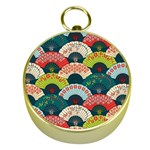 Japanese Fans Bright Pattern Gold Compasses Front