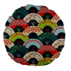 Japanese Fans Bright Pattern Large 18  Premium Flano Round Cushions by Cowasu