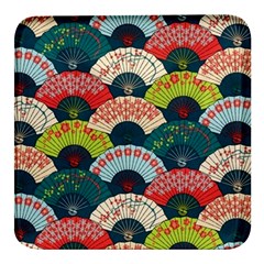 Japanese Fans Bright Pattern Square Glass Fridge Magnet (4 Pack) by Cowasu