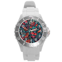 Japanese Graffiti Round Plastic Sport Watch (l) by Cowasu