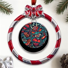 Japanese Graffiti Metal Red Ribbon Round Ornament