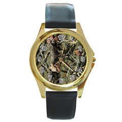 Realtree Camo Seamless Pattern Round Gold Metal Watch by Cowasu