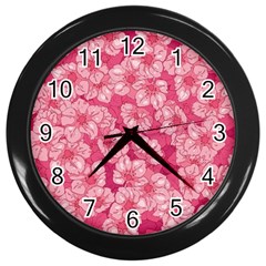 Cute Pink Sakura Flower Pattern Wall Clock (black) by Cowasu