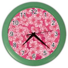 Cute Pink Sakura Flower Pattern Color Wall Clock by Cowasu